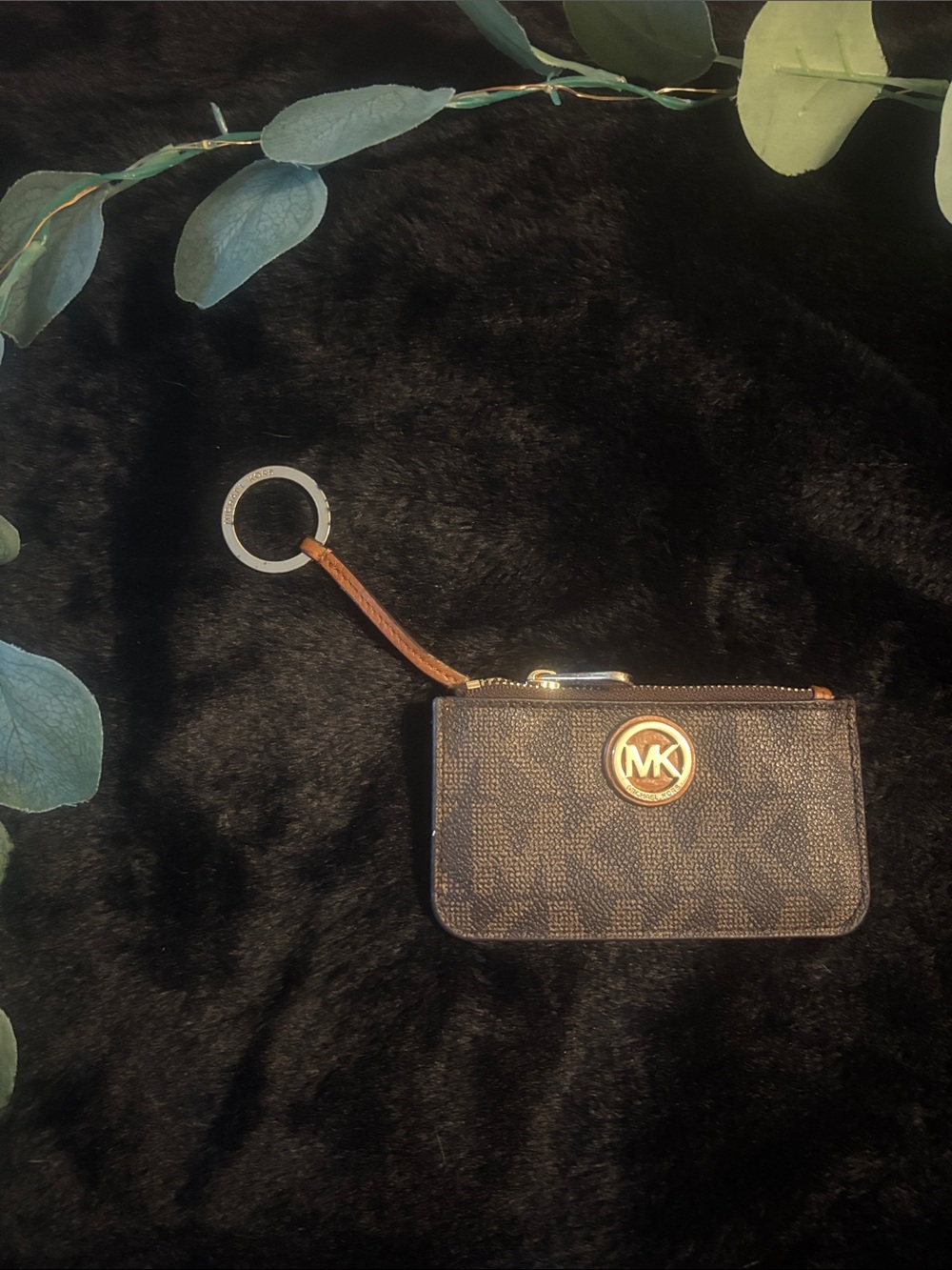 Michael Kors Brown MK Logo Card Case Keychain
